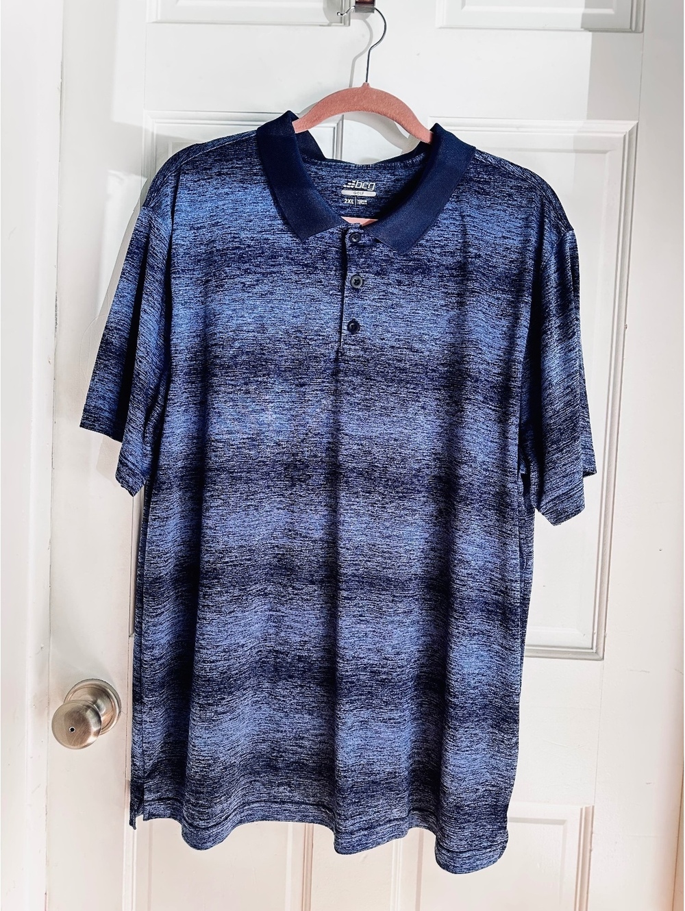 BCG Men's Golf Blue Ombre Stripe Polo Shirt in Short-Sleeve Design Size XXL
